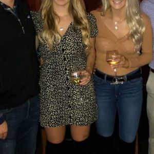 Puff sleeve button down mini print dress